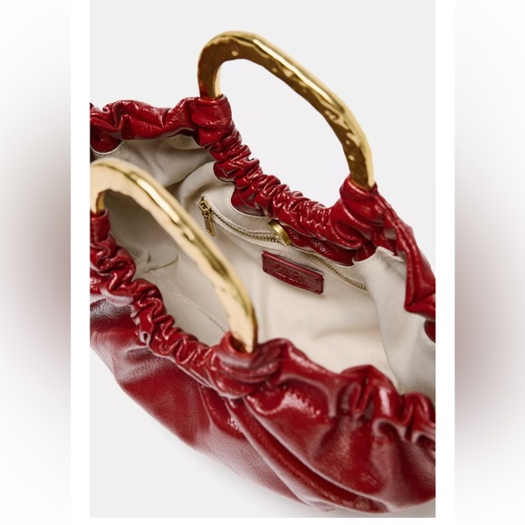 NEW Zara Runched Red Handbag - Picture 3 of 5